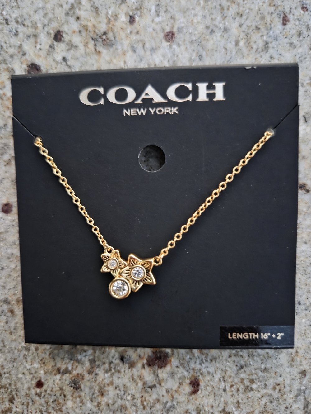 Coach Gold Tone Star Crystal Pendant Necklace (16” + 2” Extender)